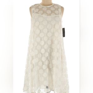 🎉HP🎉 NWT DONNA MORGAN SemiSheer Polkadot Overlay Dress Women's Sz 6 Cream